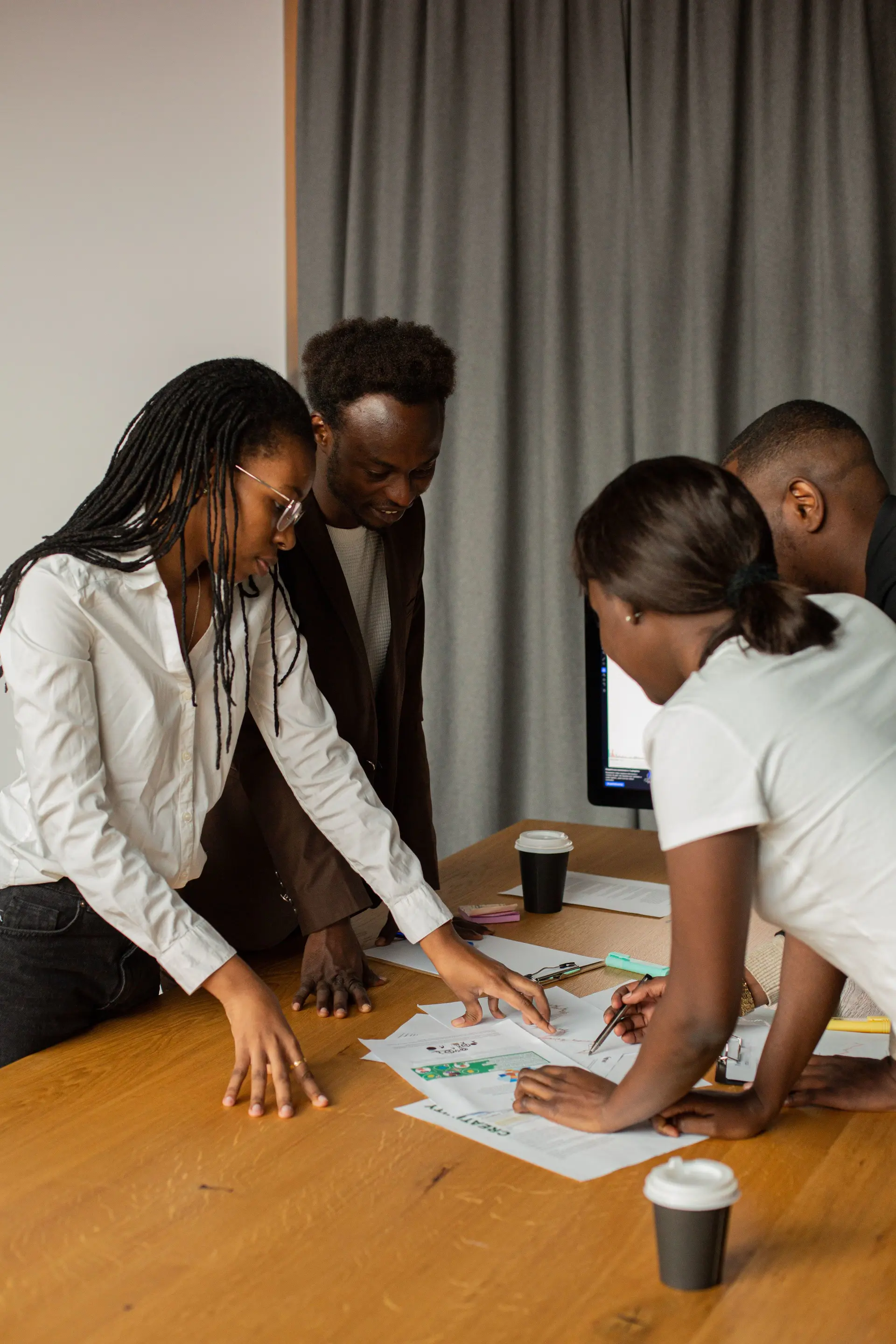 Team brainstorming ideas with sticky notes
